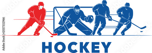 Canvas Print Ice Hockey Players Vector Illustration Set Featuring Goalie with Net and Profess