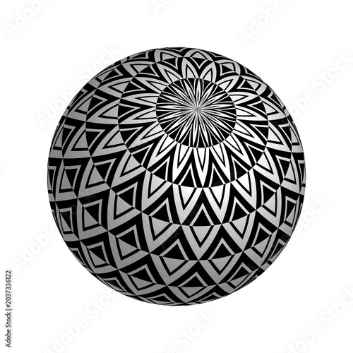 Radial Geometric 3D Pattern on Sphere. Decorative Ball.