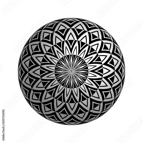Radial Geometric 3D Pattern on Sphere. Decorative Ball.