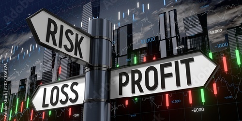 Fotografía Risk, Loss, Profit - Signpost with Three Arrows - 3D illustration