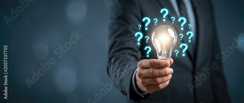 Illuminating questions on innovation and creativity business environment conceptual image professional setting close-up perspective