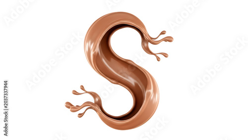 Letter S Shaped Chocolate Splash Isolated on a Black Background