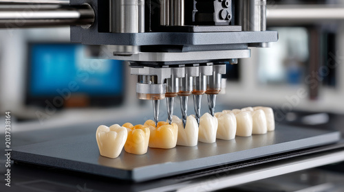 Dental Health Innovation Concept , Dental crown milling machine producing dental prosthetics with precision and advanced