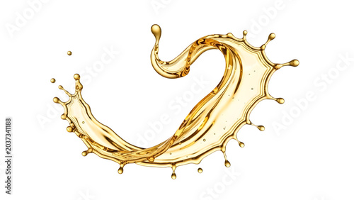 Golden liquid splash isolated on black background for design elements