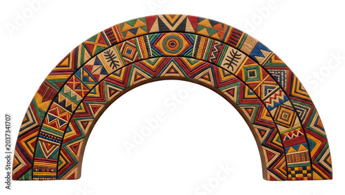 Colorful African pattern art in an arch shape isolated on transparent background