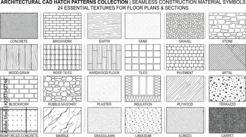 Architectural cad hatch pattern collection of seamless construction materials