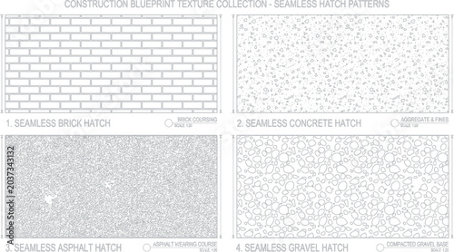 Collection of seamless construction and material hatch textures with material