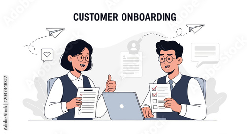 Customer Onboarding Process: Happy Business Team Illustration