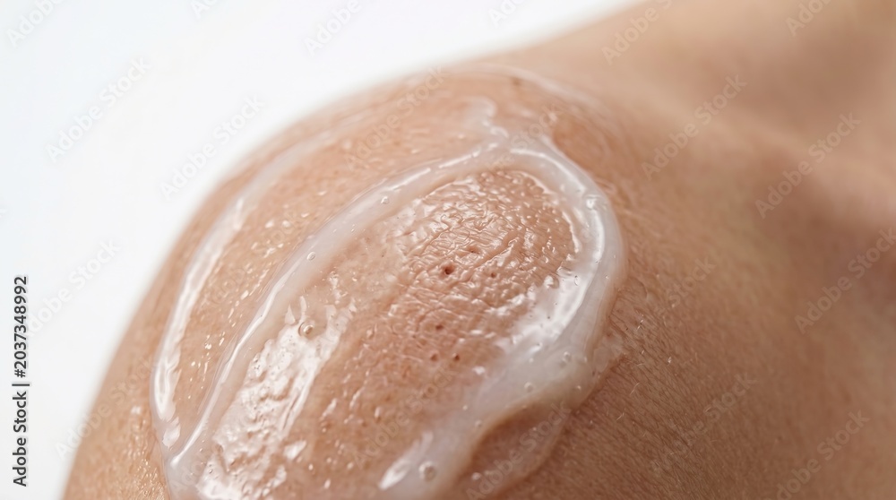Fototapeta premium Thick layer of soothing topical gel applied to human skin close up
