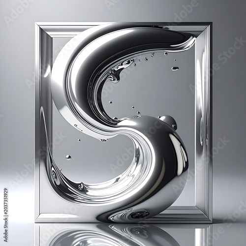 A metallic sculpture in a glass case with a reflective surface