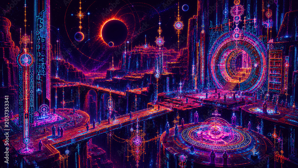 Obraz premium Generated art. Galactic stories of the neon universe.