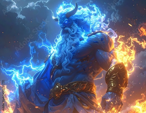 Mythical blue giant with lightning powers.