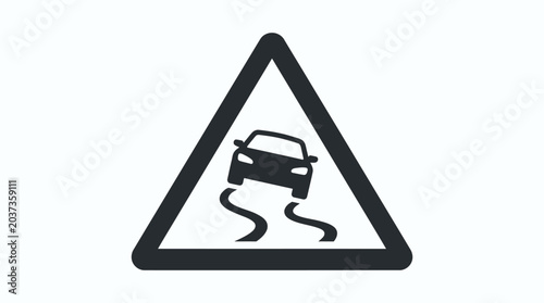 Black slippery road sign with car.