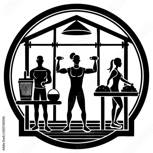 Fitness Trainers at Nutrition Station Silhouette Vector