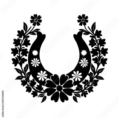 Floral Horseshoe Silhouette Vector Graphic