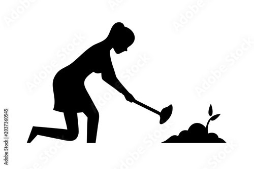 Woman Gardening Silhouette Vector Graphic