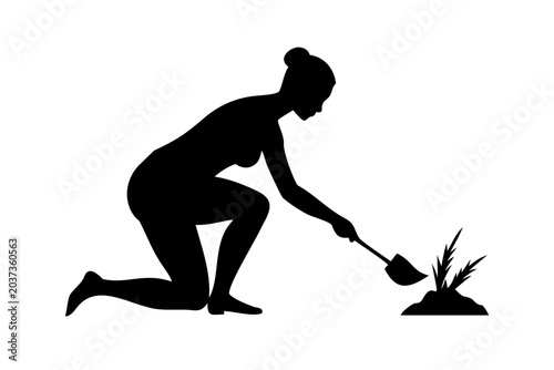 Woman Gardening Silhouette Vector Graphic
