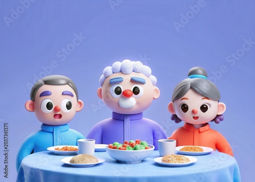 3D Animated Family at Dinner