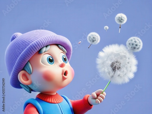 3D Animated Boy with Dandelion Seeds