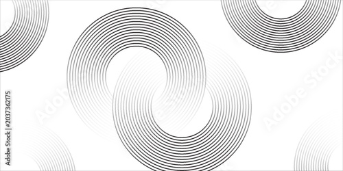 White geometric abstract background overlapping layers on bright space with line effect decoration. Circle style concept modern graphic design element for banner, flyer, card.