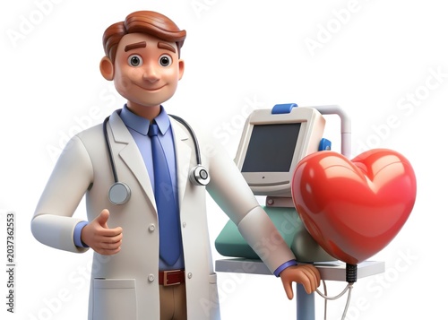 3D Animated Doctor with Heart Monitor and Heart