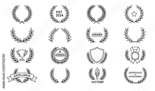Tableau sur toile Laurel wreath icon set with foliate victory and award symbols editable stroke ve