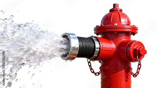 Red fire hydrant with water spraying