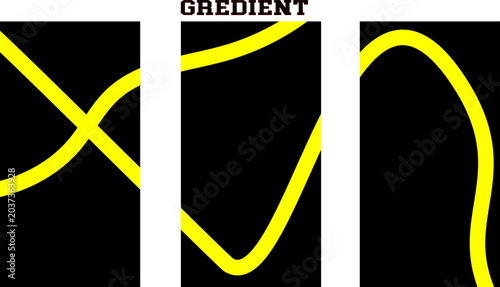Photos Abstract minimal graphic design with yellow flowing lines in three black vertica