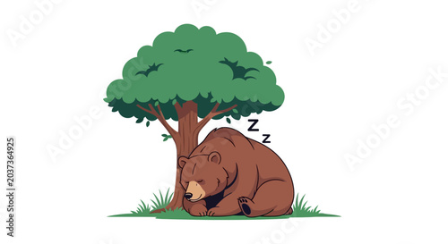 Bild auf Leinwand Brown bear sleeping on grassy ground.