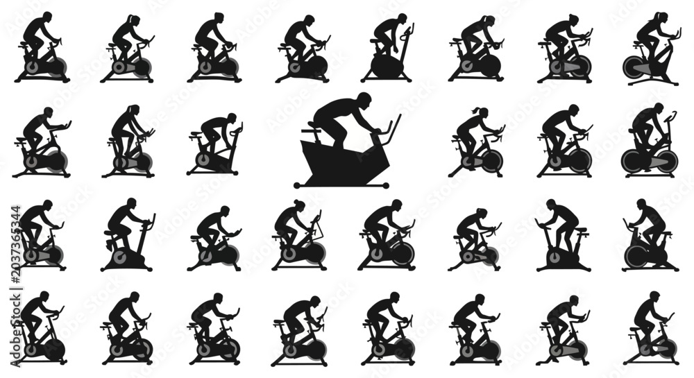 Obraz premium Cyclists ride exercise bikes in this collection.