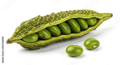Bitter Melon Pod with Seeds Isolated on White Background.
