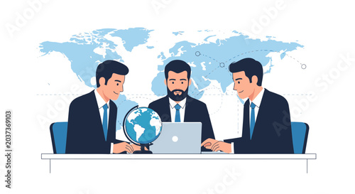 Global Business Meeting: Colleagues Discussing World Map and Globe