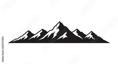 Foto Snowy mountain range silhouette with sharp peaks and white accents on a plain ba