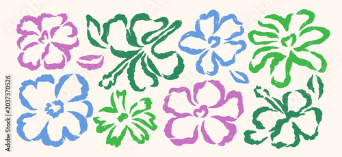 Hand-drawn flowers set. Abstract floral botanical brush stroke drawings. Hand...