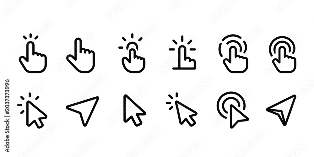 Fototapeta premium Hand touch screen pointers and click gestures icons set collection.