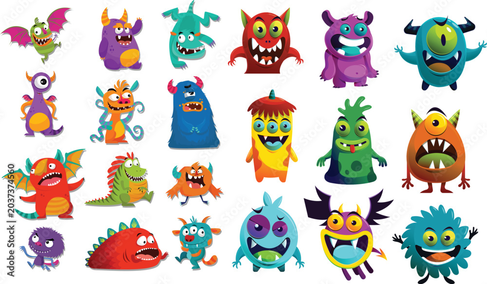 Εκτύπωση καμβά A vibrant collection of diverse and friendly cartoon alien monsters with unique features and expressions, perfect for children's themes