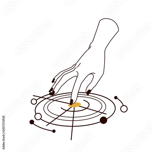 Astrology and natal chart concept. Hand touching mystical magic esoteric cele...