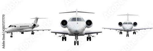 Foto Modern private business jets isolated on white background, fleet of corporate aircraft for luxury travel and executive aviation, professional transportation concepts for private charter services a