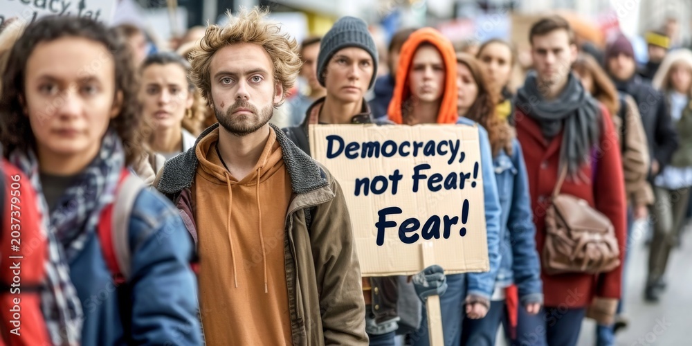 Obraz premium Activists marching for democracy, resisting fear and defending freedom
