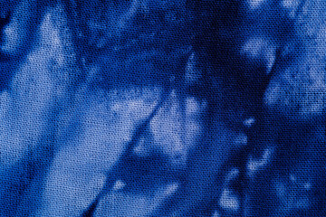 Close up of blue tie dye fabric texture