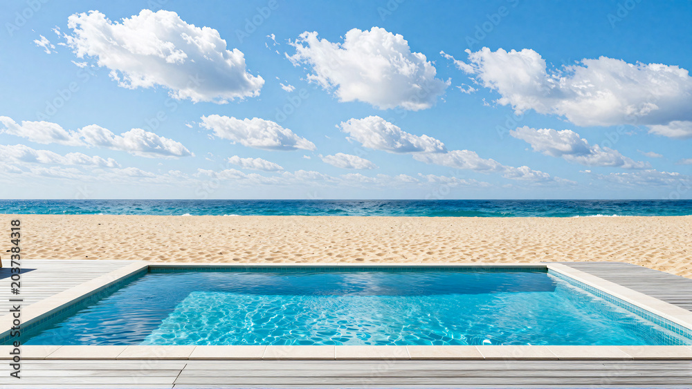 Fototapeta premium Luxury beachfront living refreshing pool meets endless ocean vista