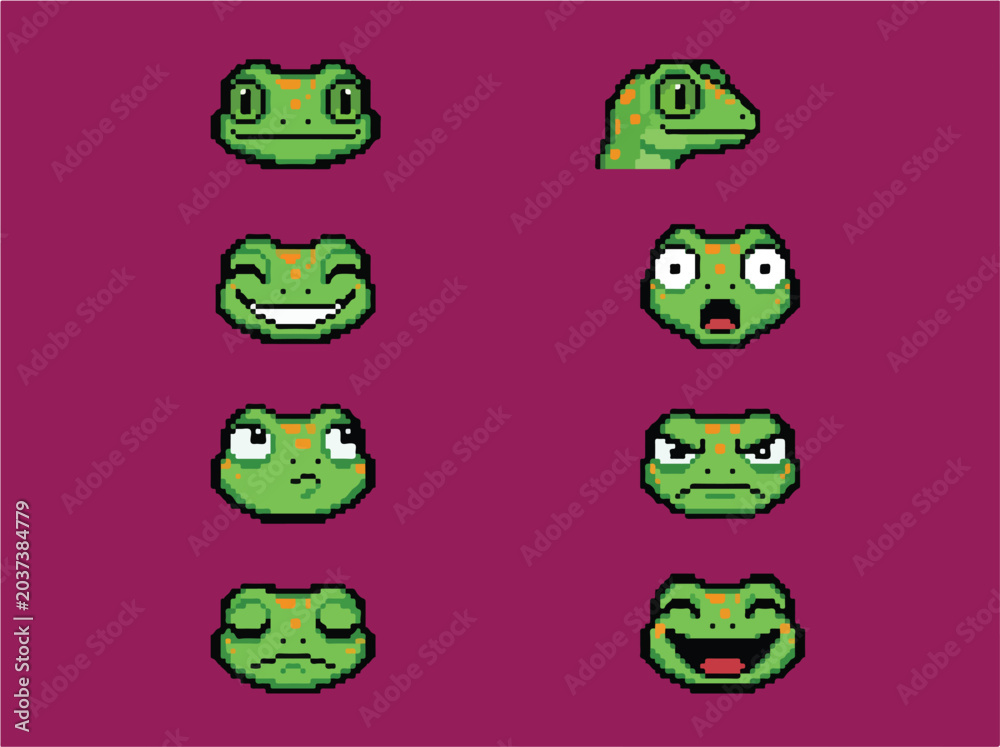 Obraz premium Frog faces with various expressions.
