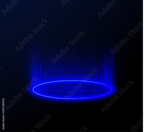 Принти на полотні Magic holographic circle portal with radiant light glow and particle sparks