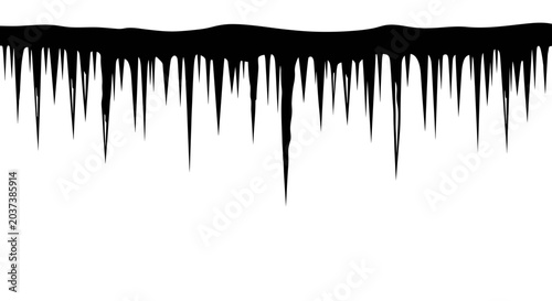 Photos Black liquid drips down from a wavy line on a white background creating sharp ic