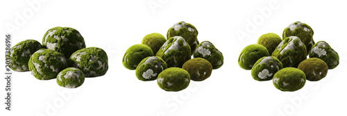 Photos Groups of natural green moss balls isolated on white background, decorative fore