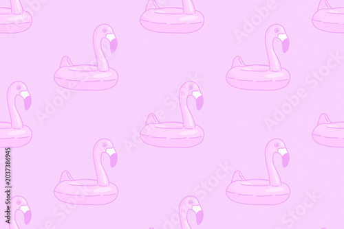 Pink Flamingo Pool Float Pattern on Light Pink Background, Summer Illustration. Summer sales banners, social media posts, and seasonal promotions.