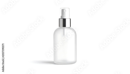 Frosted glass spray bottle with silver cap, isolated on white, perfect for cosmetic or skincare product mockups