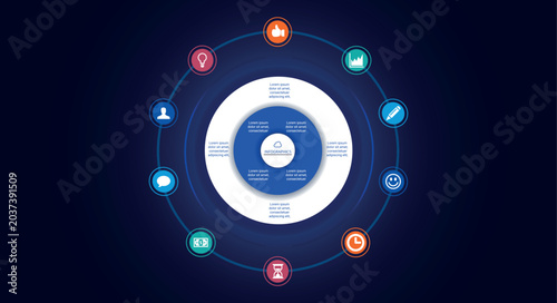 Concentric Circle Infographic Chart with 10 Colorful Orbit Line Icons