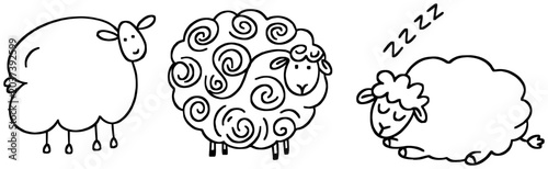 Cute Sheep Outline Set Cartoon Farm Animal Collection