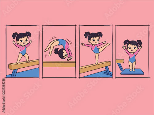 Young Girl Gymnastics Balance Beam.
